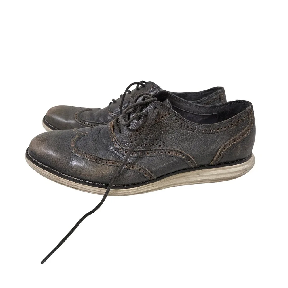 Cole Haan Lunargrand Wingtip Oxford Shoes Mens 10.5 Gray Leather C12599